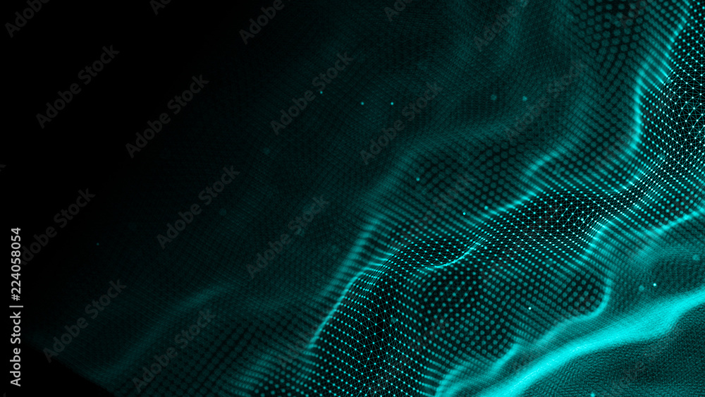 Aufkleber Data technology background. Abstract background. Connecting dots and lines on dark background. 3D rendering. 4k.