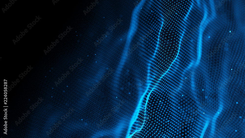 Poster Data technology background. Abstract background. Connecting dots and lines on dark background. 3D rendering. 4k.