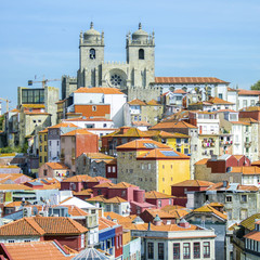 Old town part of Porto with a cathedral on top