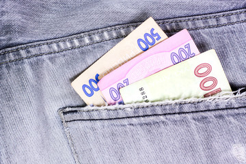 Money cash currency ukraine in jeans pocket