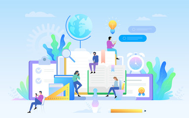 Obraz premium E-learning concept illustration of young people