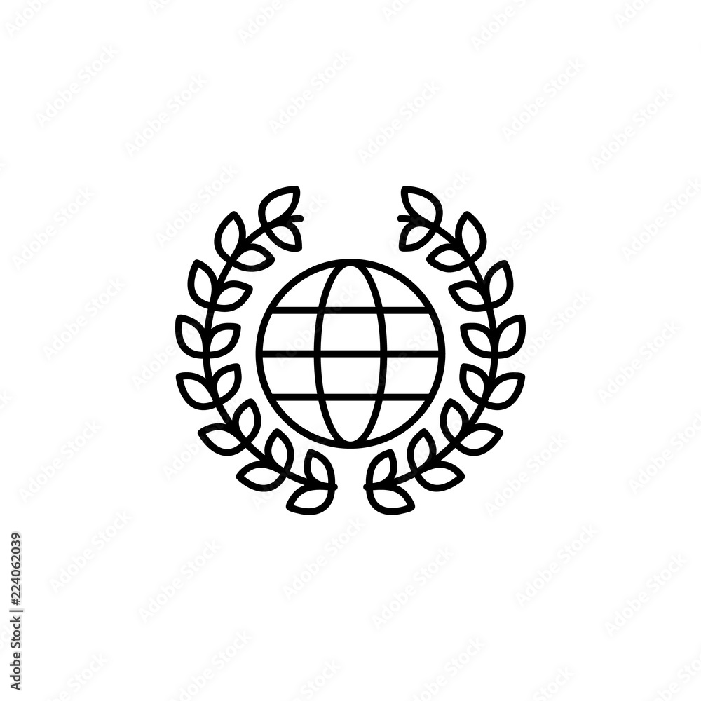 Aufkleber wreath and globe icon. element of peace icon for mobile concept and web apps. thin line wreath and g