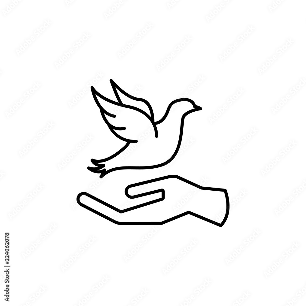 Poster hand and dove icon. element of peace icon for mobile concept and web apps. thin line hand and dove i