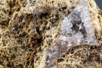 Marble stone texture macro close up background, crystals and minerals, rock texture
