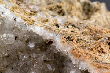 Marble stone texture macro close up background, crystals and minerals, rock texture