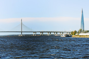 Fototapeta na wymiar Cable-stayed bridge over the Neva river in St. Petersburg Russia.