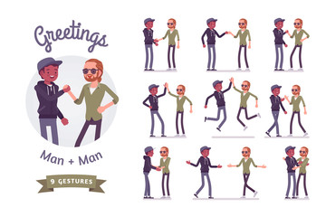 Male friends greeting set