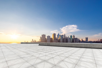 empty floor with modern cityscape in new york