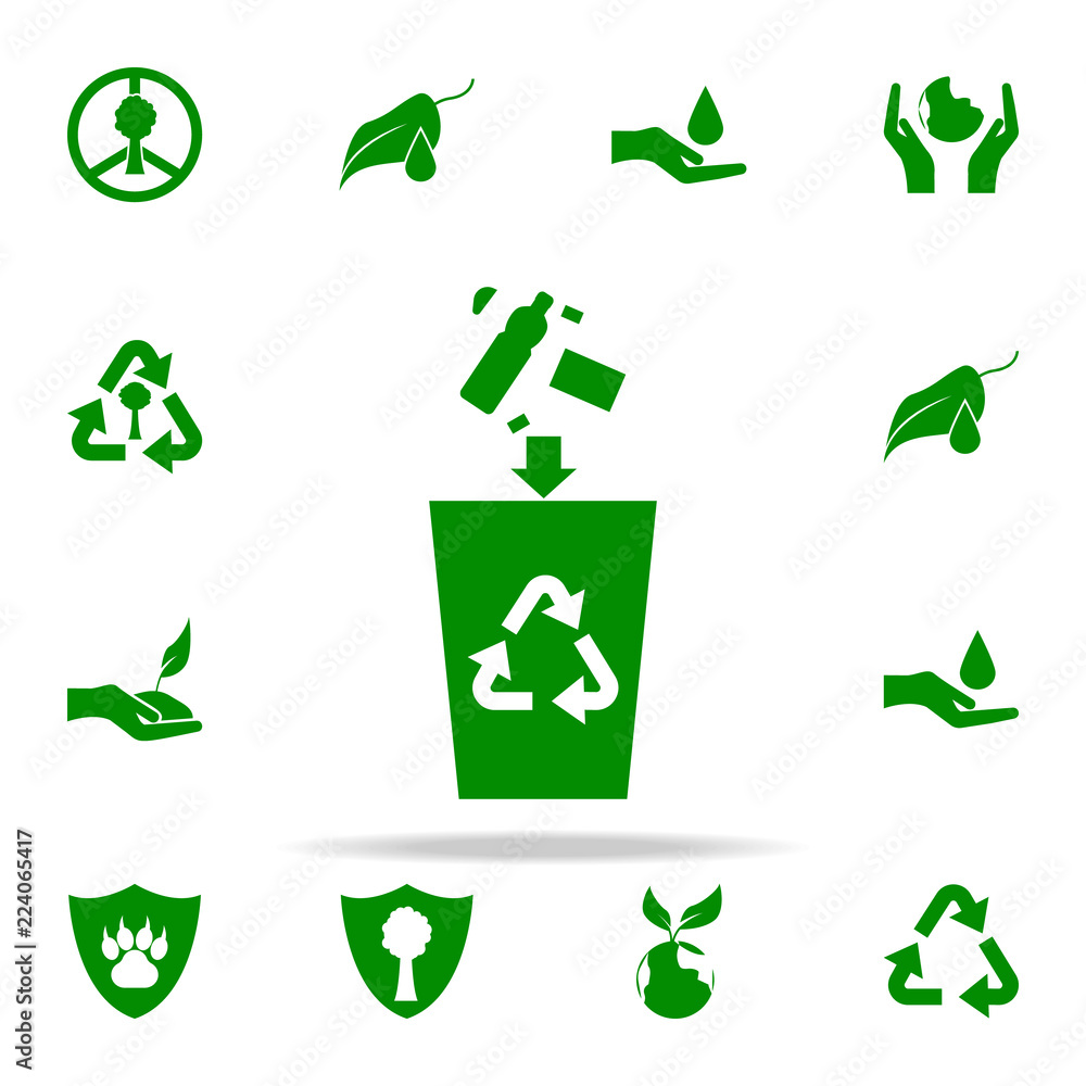 Poster throwing garbage into the trash can green icon. greenpeace icons universal set for web and mobile