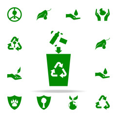 throwing garbage into the trash can green icon. greenpeace icons universal set for web and mobile