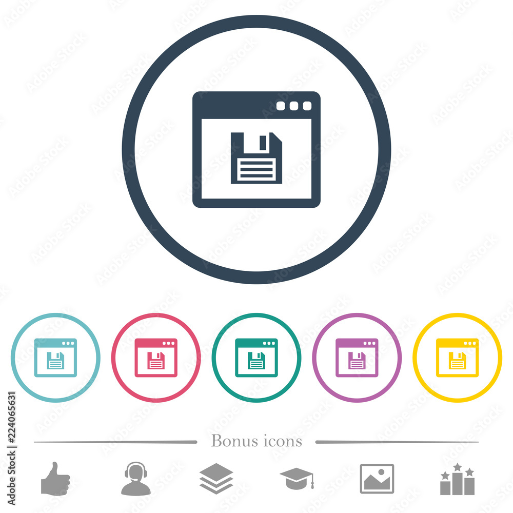 Poster save application flat color icons in round outlines