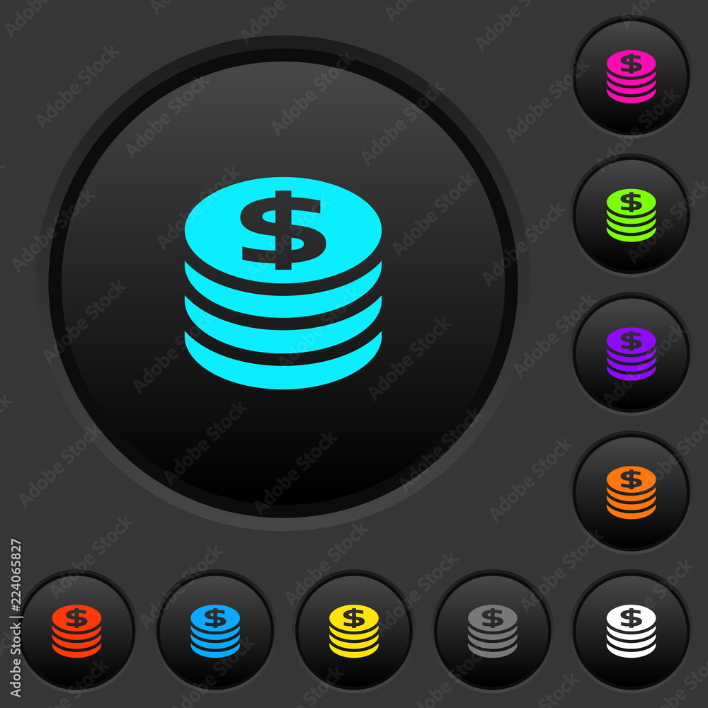 Poster dollar coins dark push buttons with color icons