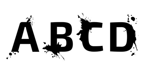 The characters of the alphabet, creative letters a, b, c, d with brush strokes, drops, splashes of ink and spray. Characters of English alphabet. Vector modern design elements for your art