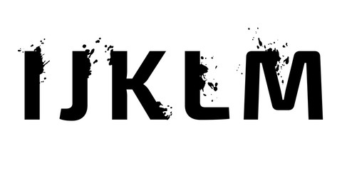 The characters of the alphabet, creative letters i, j, k, l, m with brush strokes, drops, splashes of ink and spray. Characters of English alphabet. Vector modern design elements for your art