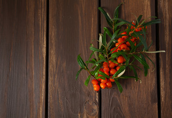 sea buckthorn on wooden surface