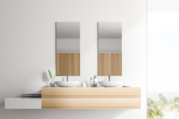 Naklejka na ściany i meble Double sink in white loft bathroom interior