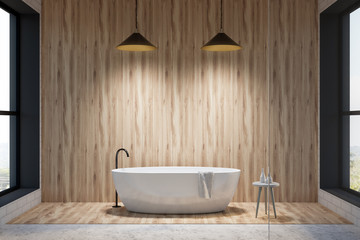 Fototapeta na wymiar Minimalistic wooden bathroom interior