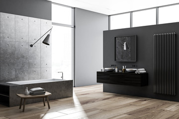 Concrete and gray bathroom interior