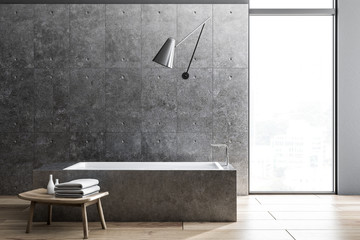 Industrial style bathoom interior, angular tub