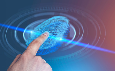 Man using fingerprint identification hud interface