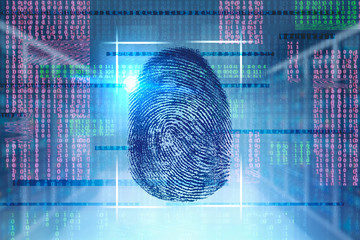 Fingerprint and glowing binary interface
