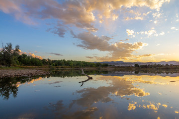 Sunset in the Wheat Ridge Green Belt, along the Clear Creek Trail, Wheat Ridge Colorado, USA.