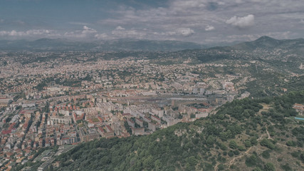 Obraz premium Nice France coast drone view of houses and city from the air