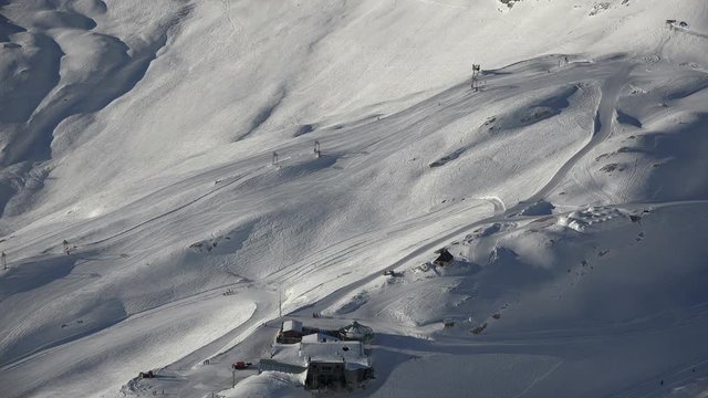 Ski resort Zugspitze as seen from the summit of mount Zugspitze.