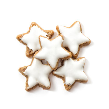 Christmas cinnamon star cookies white background