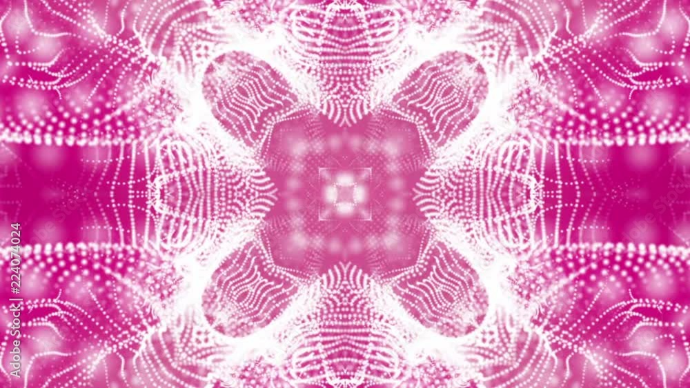Poster abstract kaleidoscope background of white glowing particles. 3D rendering