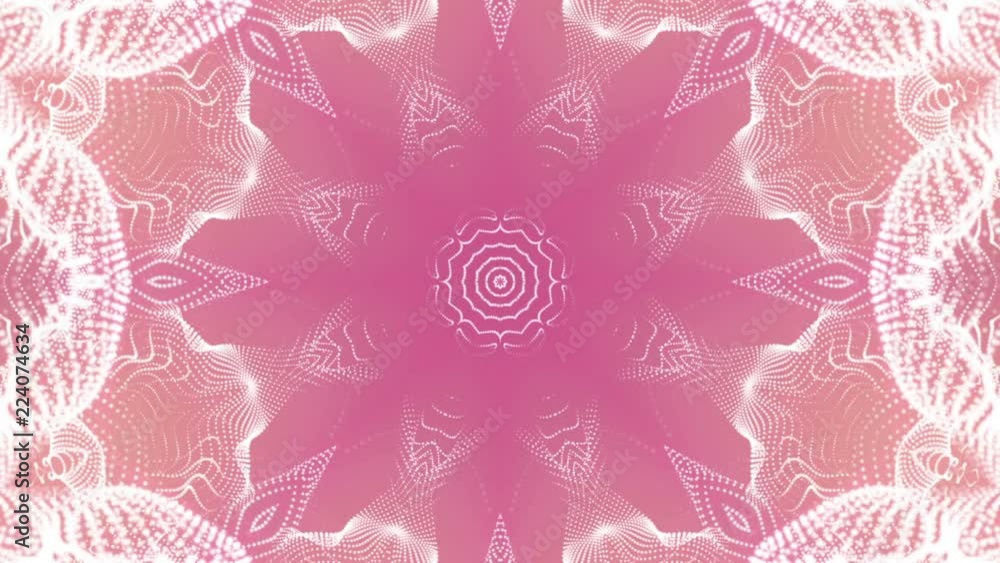 Poster abstract kaleidoscope background of white glowing particles. 3d rendering