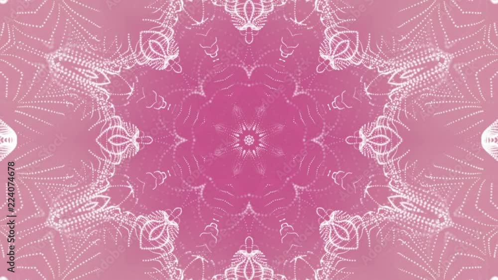 Poster abstract kaleidoscope background of white glowing particles. 3D rendering