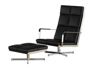 Black armchair  pouf leather 3d rendering