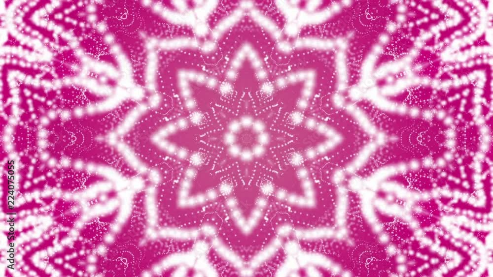 Poster abstract kaleidoscope background of white glowing particles. 3d rendering