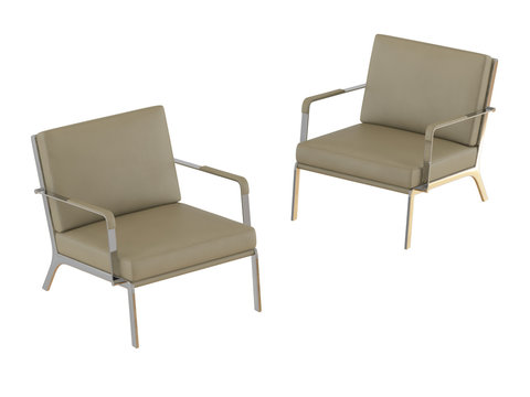 Two Beige office armchair and pouf 3d rendering