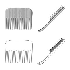 Isolated object of brush and hair icon. Collection of brush and hairbrush stock vector illustration.