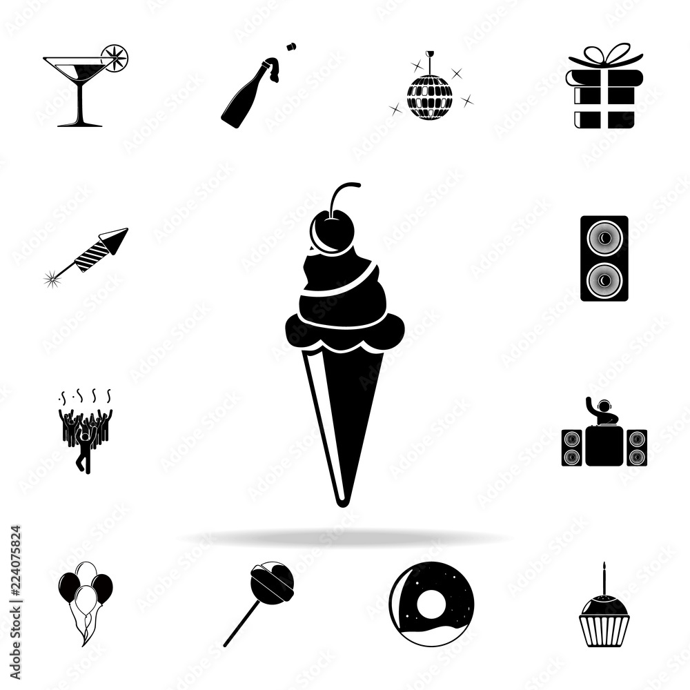 Poster ice-cream with cherry icon. party icons universal set for web and mobile