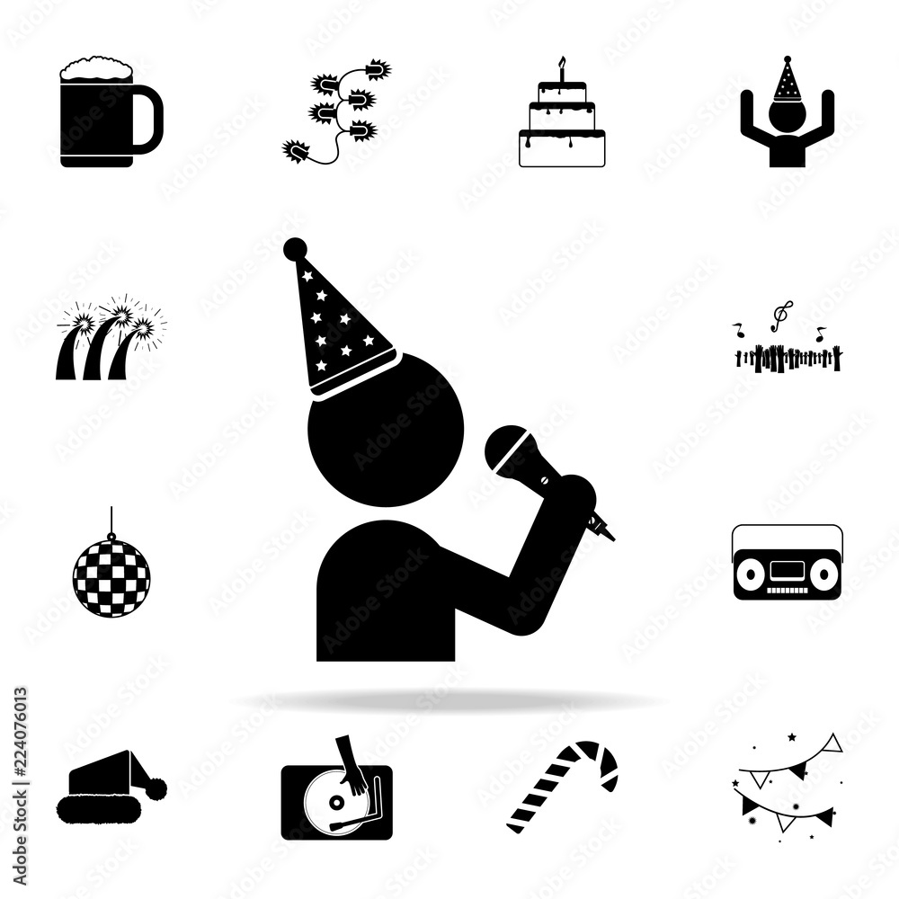 Aufkleber a man with a microphone and a party hat icon. party icons universal set for web and mobile