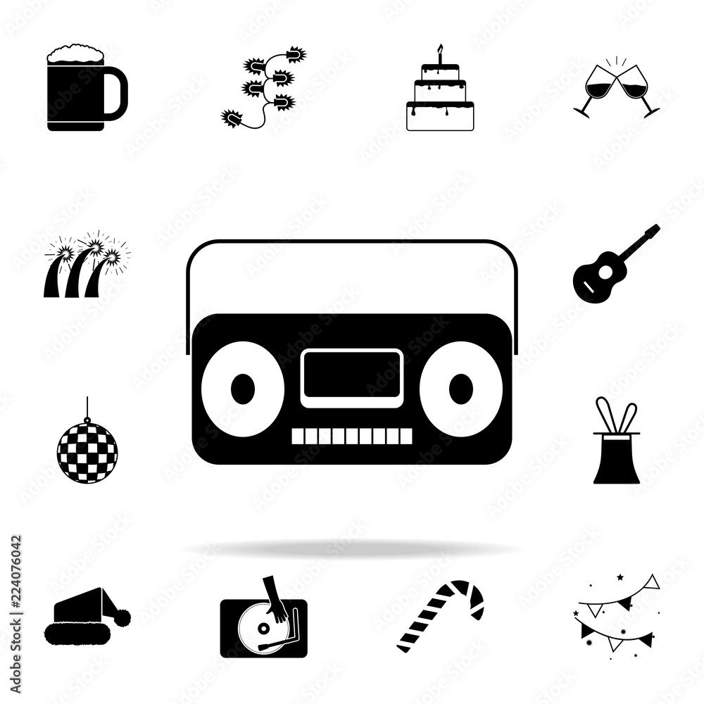 Poster old tape recorder icon. party icons universal set for web and mobile
