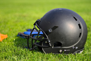 American Football equipment on a field