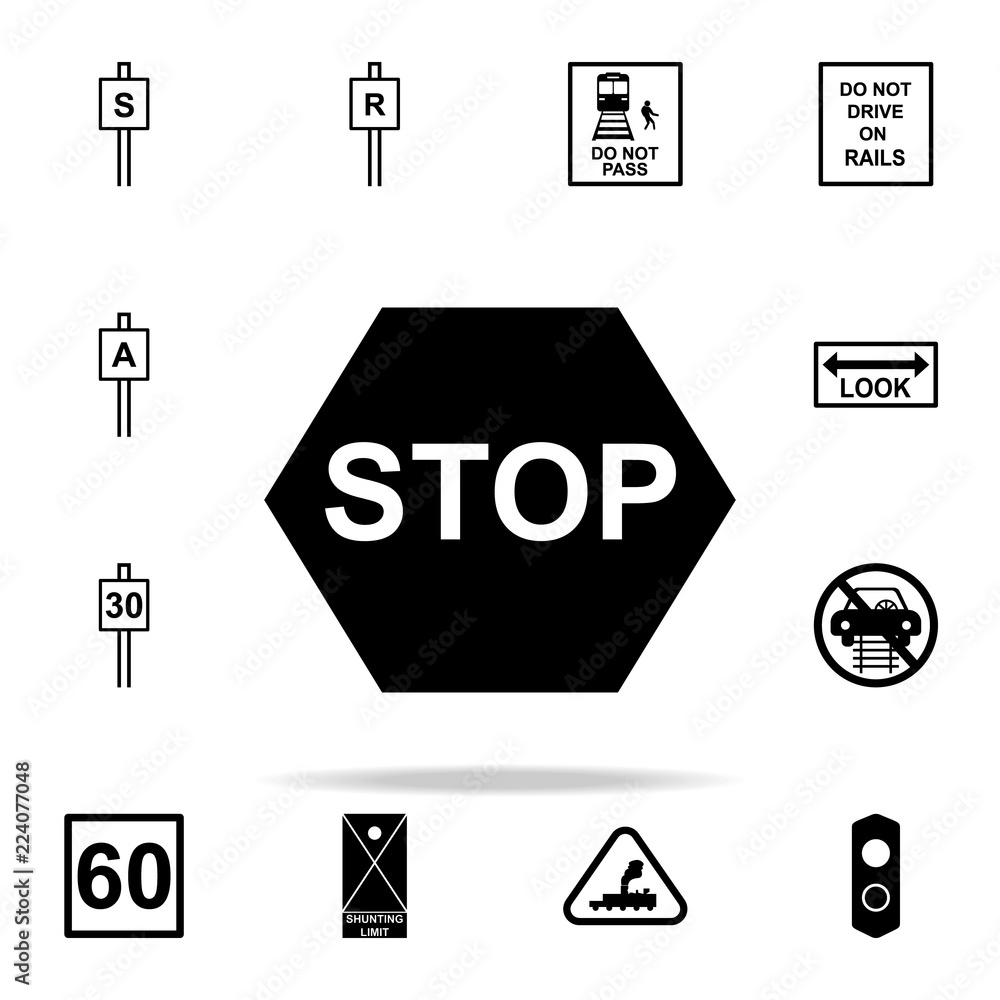 Poster stop sign icon. railway warnings icons universal set for web and mobile