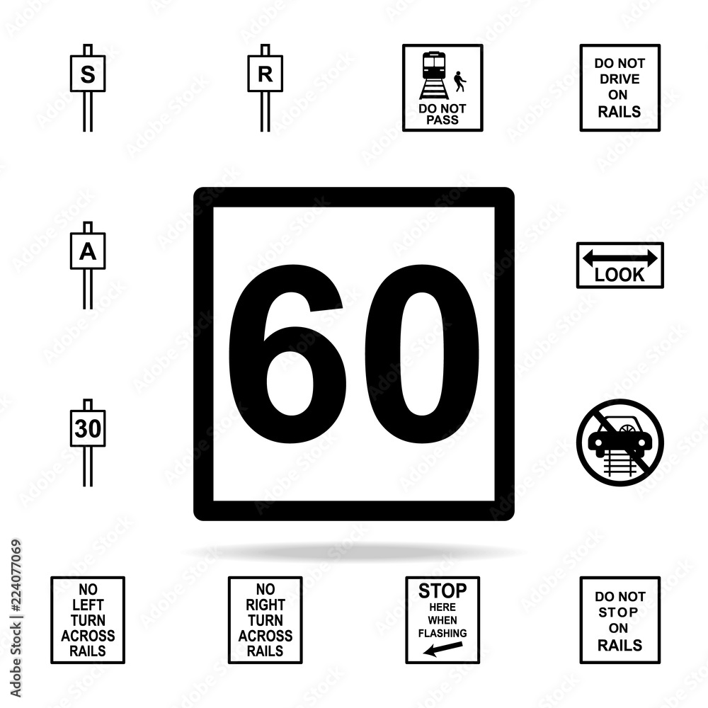 Poster speed limit sign 60 icon. railway warnings icons universal set for web and mobile