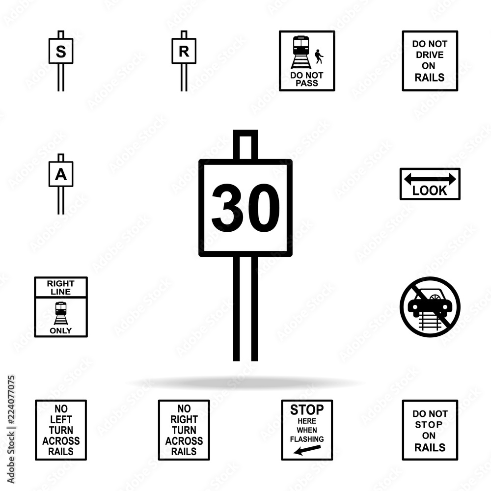 Poster speed limit sign 30 icon. railway warnings icons universal set for web and mobile