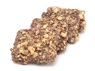 Chocolate Covered English Toffee Coated in Nuts on a White Background