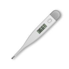 Vector realistic 3d celsius electronic medical thermometer for measuring icon closeup isolated on white background. Clip art, design template for graphics. Top view