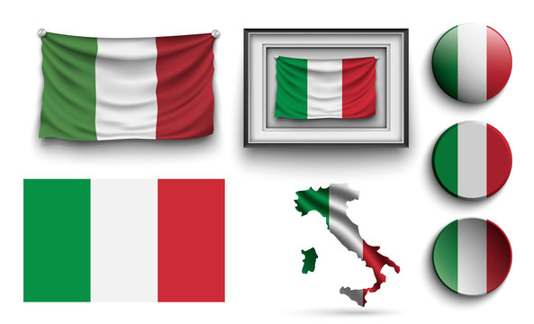 set of italy flags collection isolated