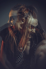 Dual nature, voices in head, one body two spirits, possessed tribal woman, shaman