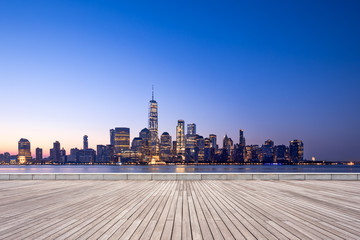 empty floor with modern cityscape in new york