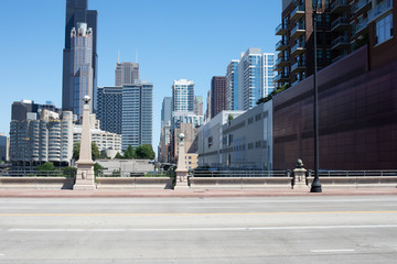 empty street through moder city in chicago