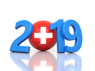 Obraz premium New Year 2019 Creative Design Concept with Flag - 3D Rendered Image